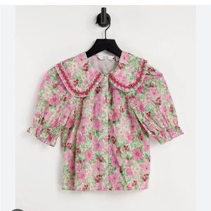 & other stories organic cotton floral print blouse - size 4